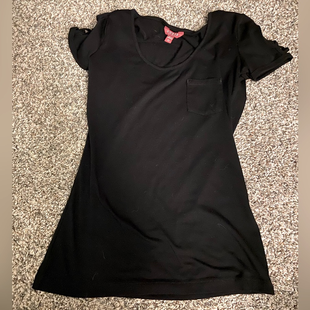 Guess Black Flowy Top with Shoulder Cut-outs